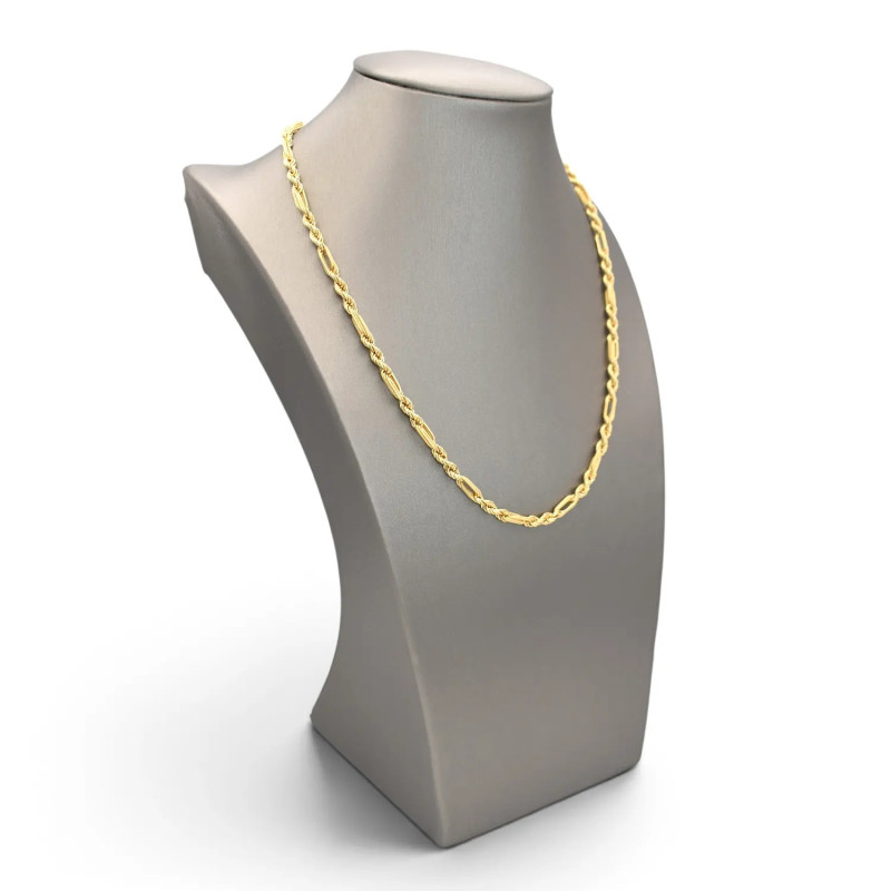 Collar Torchon de oro amarillo de 18 quilates para mujer con secciones alternas, 45 cm - 8,5 g