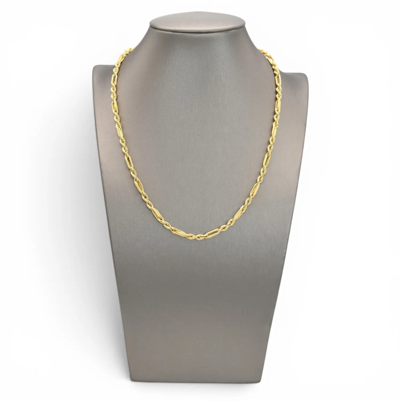 18kt Yellow Gold Torchon Necklace for Women with Alternating Sections, 45 cm - 8.5 g