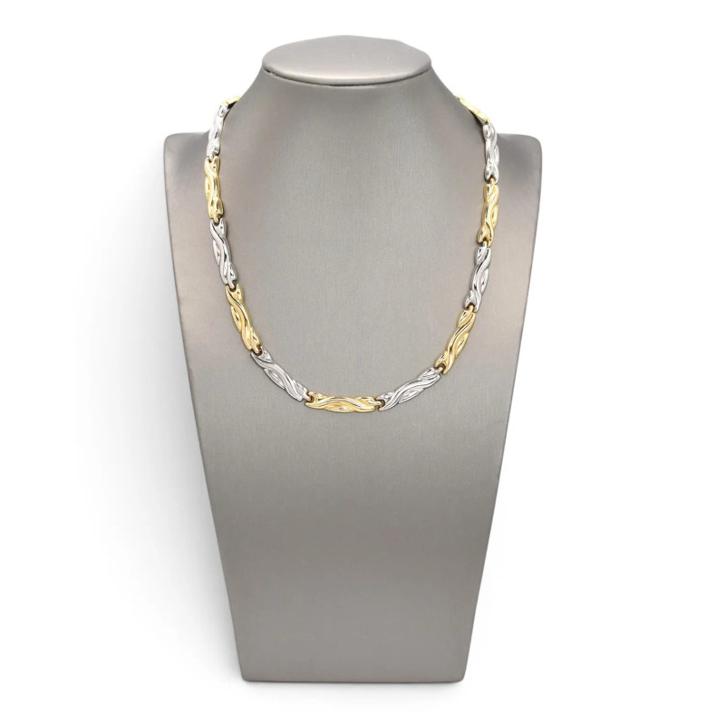 Collar de mujer de oro bicolor de 18 quilates con elementos rígidos y bisagras, 42 cm - 26,9 g