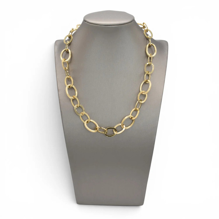Collana Donna Catena Oro Giallo 18kt a Ovali Lucidi e Rigati 45 cm - 12 gr