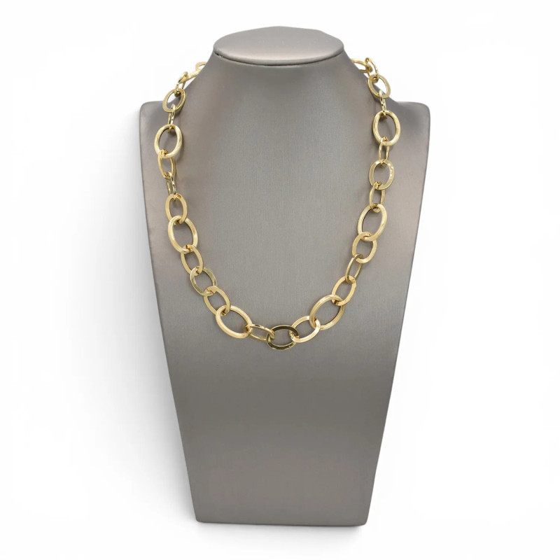 Women's 18kt Yellow Gold Chain Necklace with Polished and Striped Ovals, 45 cm - 12 gr