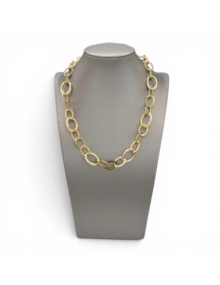 Damen-Halskette aus 18-karätigem Gelbgold mit polierten und gestreiften Ovalen, 45 cm – 12 g