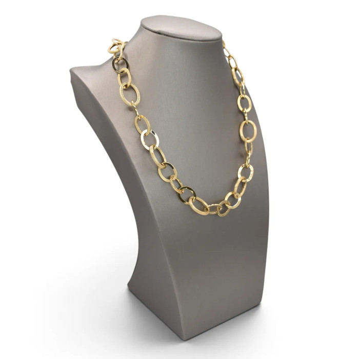 Collar de cadena para mujer de oro amarillo de 18 quilates con óvalos pulidos y rayados, 45 cm - 12 gr 2