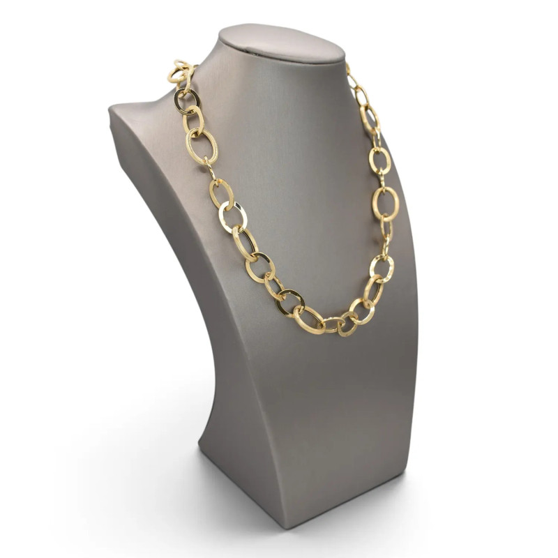 Collana Donna Catena Oro Giallo 18kt a Ovali Lucidi e Rigati 45 cm - 12 gr