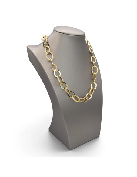 Collana Donna Catena Oro Giallo 18kt a Ovali Lucidi e Rigati 45 cm - 12 gr