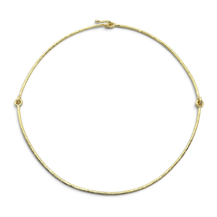 Collana Rigida Donna Oro Giallo 18kt Martellata con Cerniere Laterali - 23,6 gr