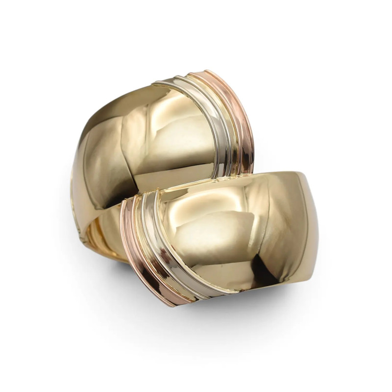 Bracciale Rigido Oro Giallo 18kt Contrarié Bombato con Finali Tricolore - 49 gr