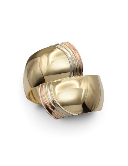 Bracciale Rigido Oro Giallo 18kt Contrarié Bombato con Finali Tricolore - 49 gr