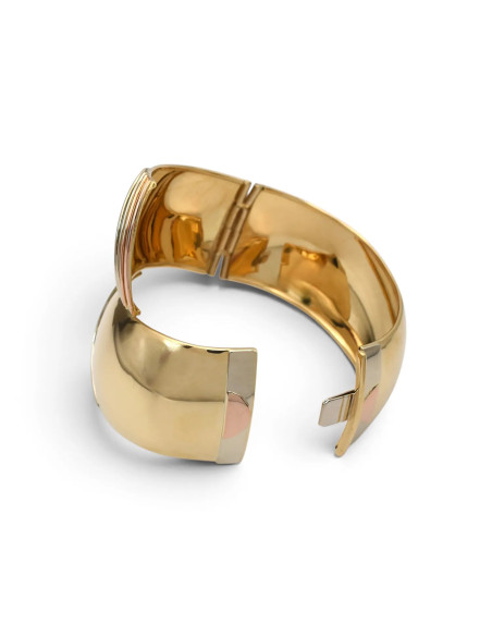 Bracciale Rigido Oro Giallo 18kt Contrarié Bombato con Finali Tricolore - 49 gr