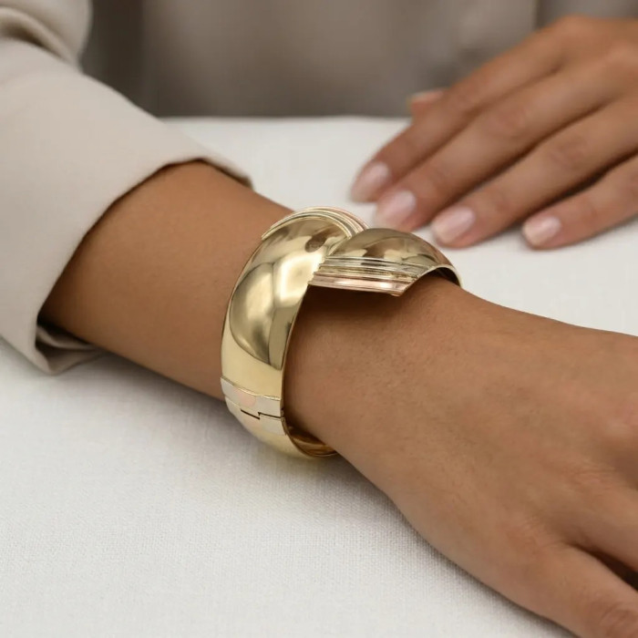 Pulsera rígida abovedada Contrarié de oro amarillo de 18 quilates con extremos tricolores - 49 gr 2