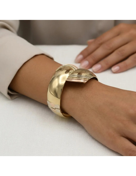 Pulsera rígida abovedada Contrarié de oro amarillo de 18 quilates con extremos tricolores - 49 gr