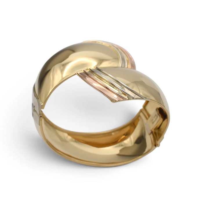 18kt Yellow Gold Contrarié Domed Rigid Bracelet with Tricolor Endings - 49 gr