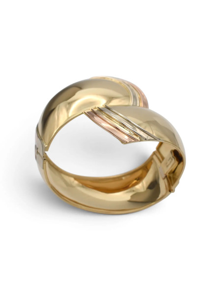 Bracciale Rigido Oro Giallo 18kt Contrarié Bombato con Finali Tricolore - 49 gr