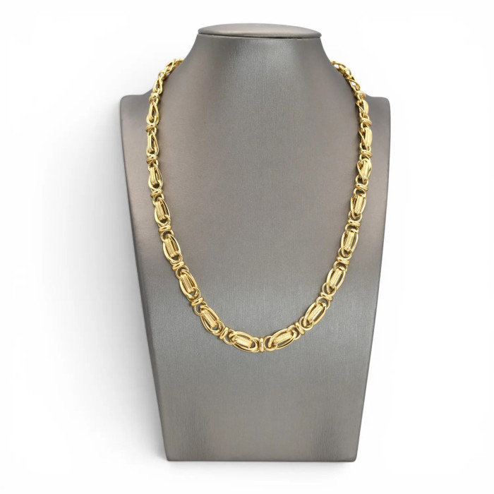 Collana Donna Oro Giallo 18kt Artlinea a Maglia Fantasia con Rubini Cabochon - 16,7 gr