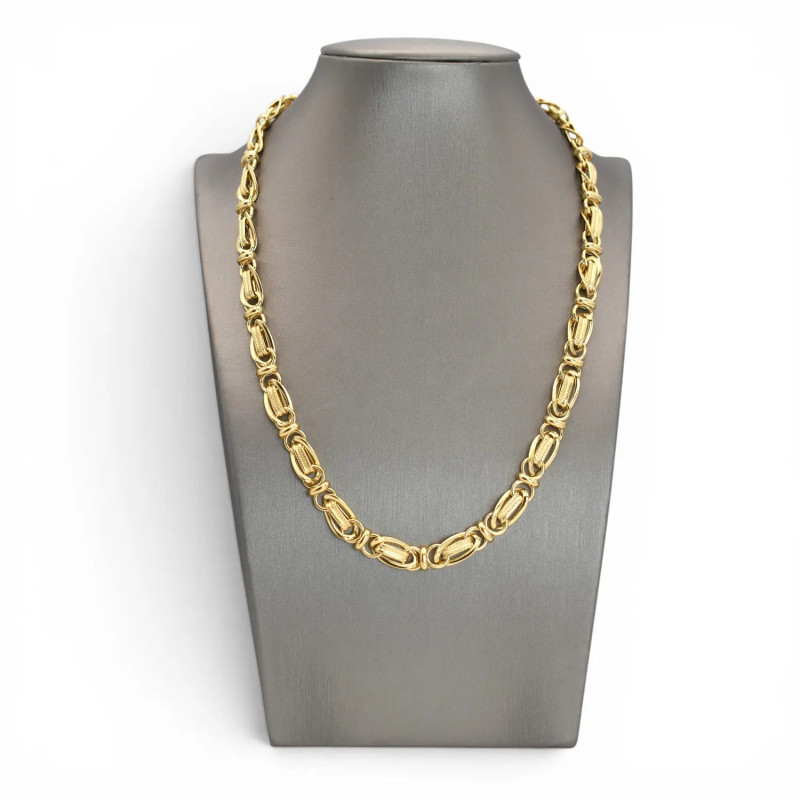 Collana Donna Oro Giallo 18kt Artlinea a Maglia Fantasia con Rubini Cabochon - 16,7 gr