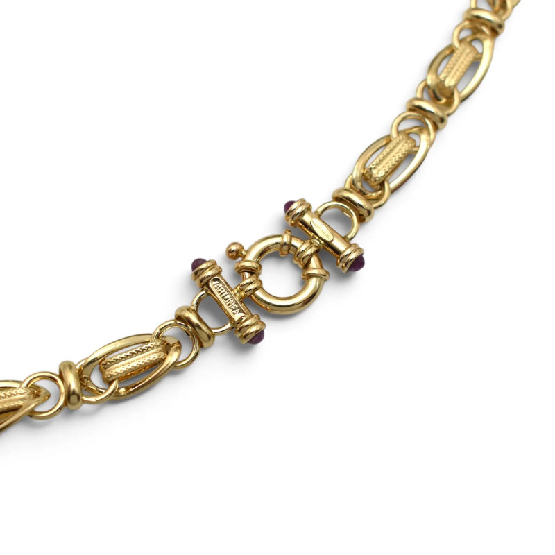 Collana Donna Oro Giallo 18kt Artlinea a Maglia Fantasia con Rubini Cabochon - 16,7 gr