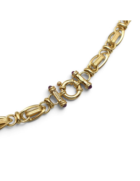 Collar Artlinea de oro amarillo de 18 quilates con diseño de eslabones de fantasía y rubíes cabujón para mujer - 16,7 g