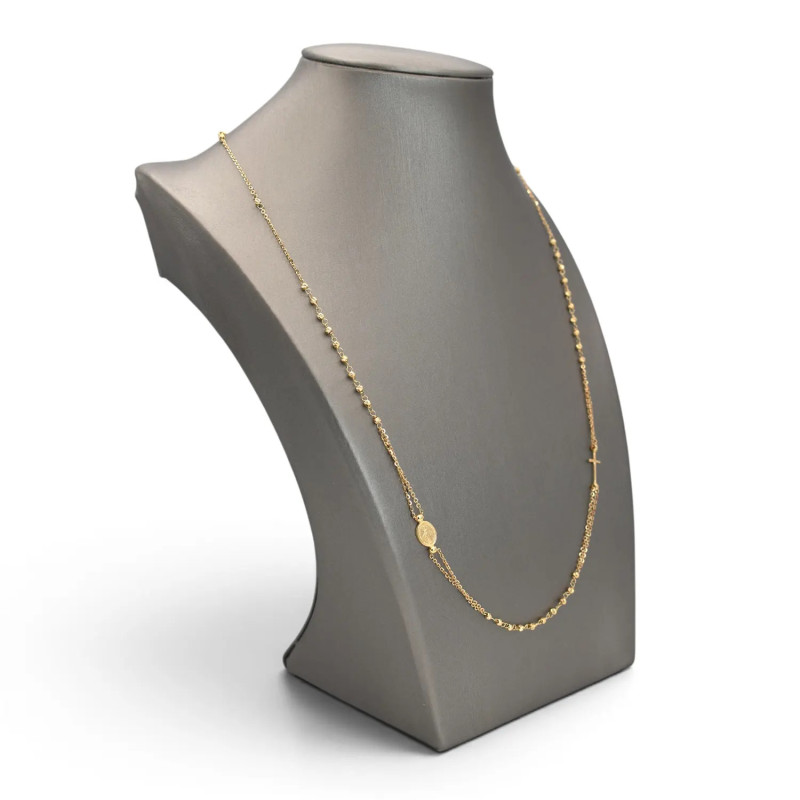 Rosario para mujer de oro amarillo de 18 quilates con medallón y cruz, 50 cm - 3,4 g