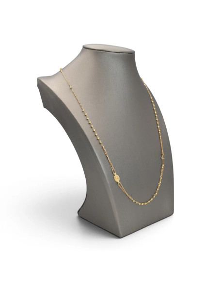 Rosenkranzkette für Damen aus 18-karätigem Gelbgold mit Medaillon und Kreuz, 50 cm – 3,4 g
