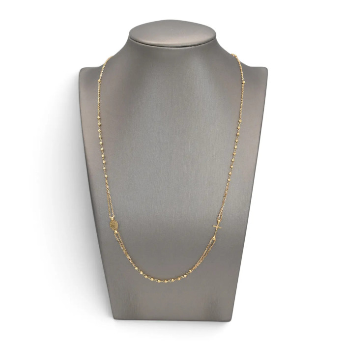 Collana Rosario Donna Oro Giallo 18kt con Medaglietta e Croce 50 cm - 3,4 gr