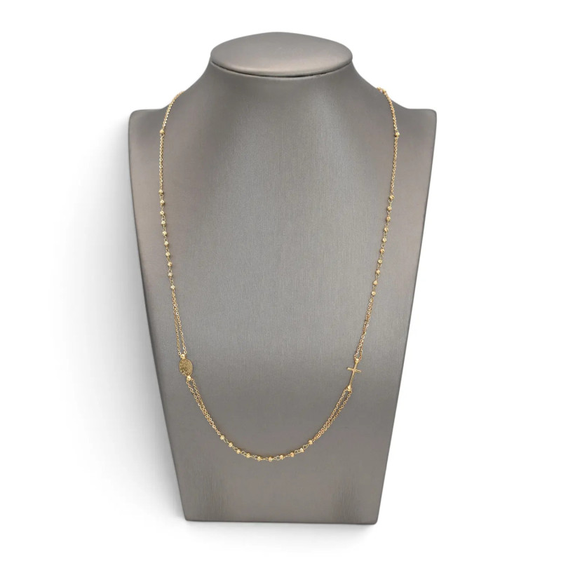 Rosenkranzkette für Damen aus 18-karätigem Gelbgold mit Medaillon und Kreuz, 50 cm – 3,4 g