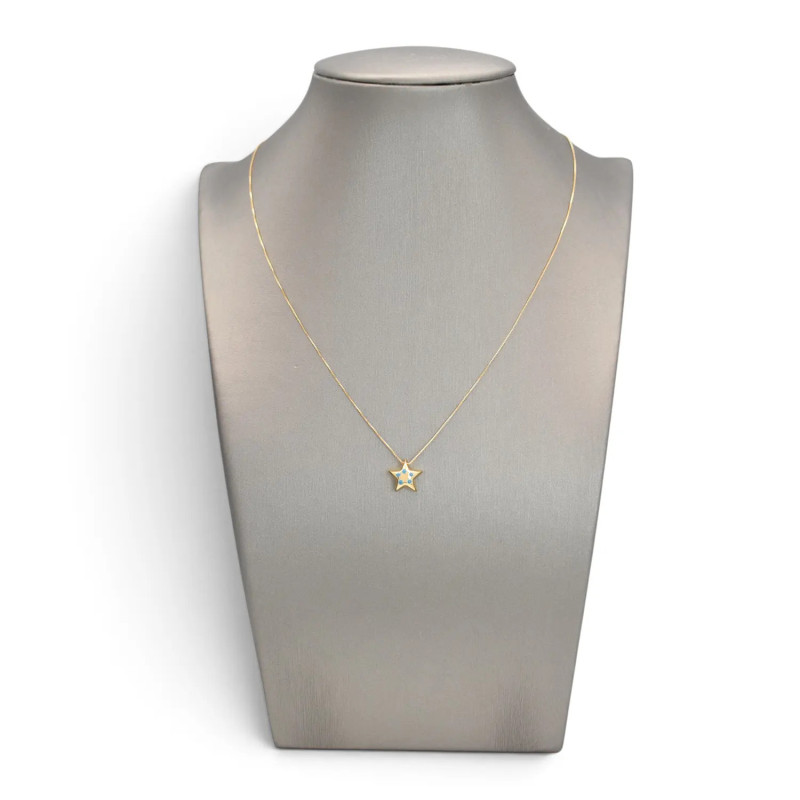 Collana Veneziana Donna Oro Giallo 18kt con Pendente Stella Smaltata Azzurra 42 cm - 1,3 gr