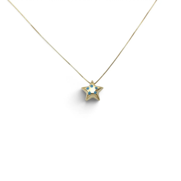 Venezianische Halskette für Damen aus 18-karätigem Gelbgold mit blauem emailliertem Sternanhänger, 42 cm – 1,3 g