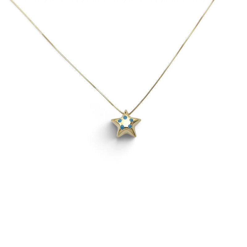 Collar veneciano de oro amarillo de 18 quilates para mujer con colgante de estrella esmaltada en azul, 42 cm - 1,3 g