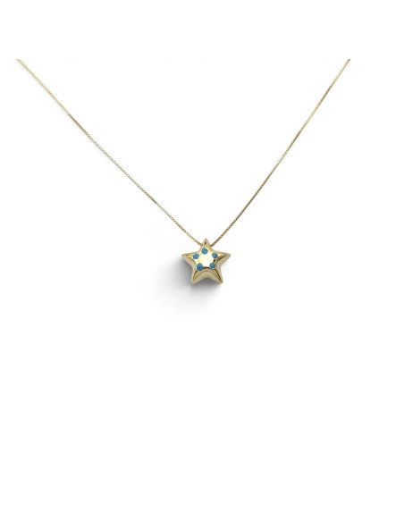 Collar veneciano de oro amarillo de 18 quilates para mujer con colgante de estrella esmaltada en azul, 42 cm - 1,3 g