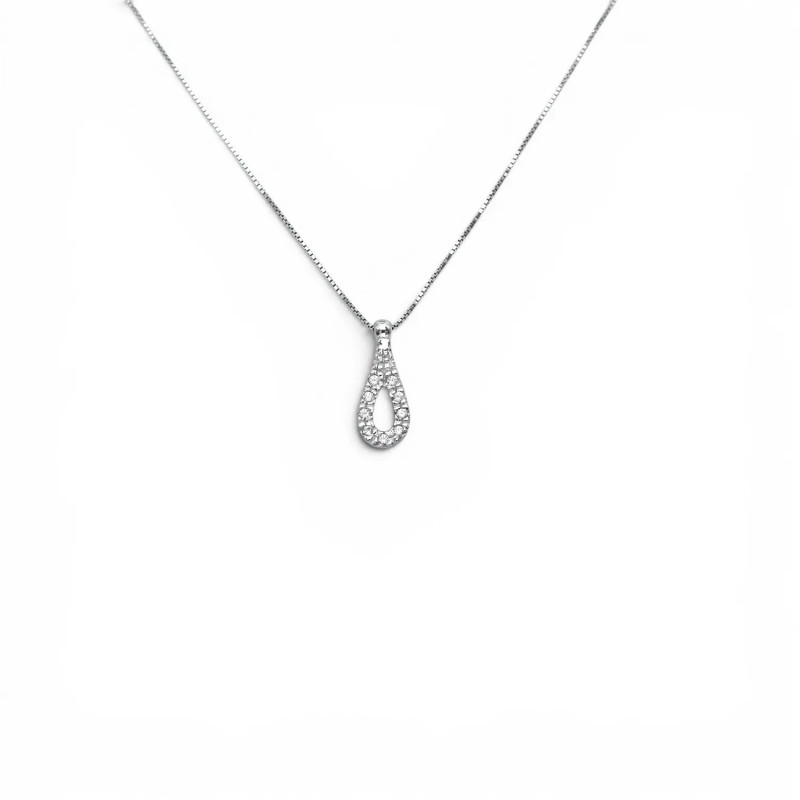 18kt White Gold Venetian Necklace for Women with Drop Pendant and Zirconia, 44 cm - 2 g