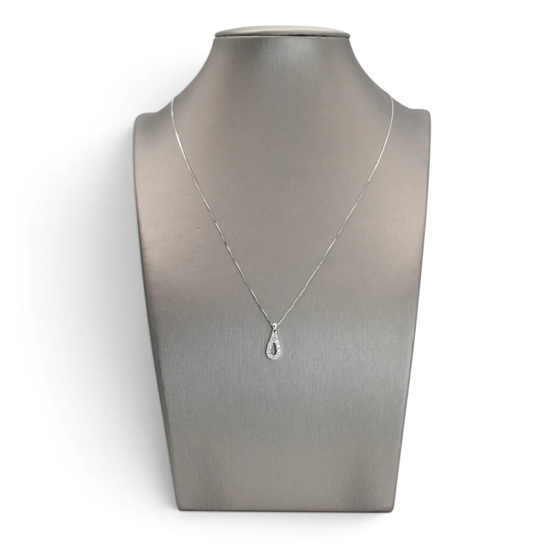 Collana Veneziana Donna Oro Bianco 18kt con Pendente a Goccia e Zirconi 44 cm - 2 gr