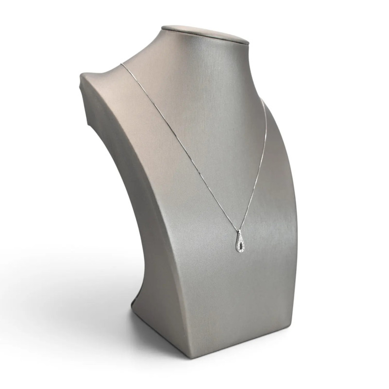 Collana Veneziana Donna Oro Bianco 18kt con Pendente a Goccia e Zirconi 44 cm - 2 gr