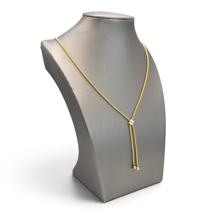 18kt Yellow Gold Women's Necklace, Korean Style Tie-Style with Zircon, 44 cm - 8.5 gr 2