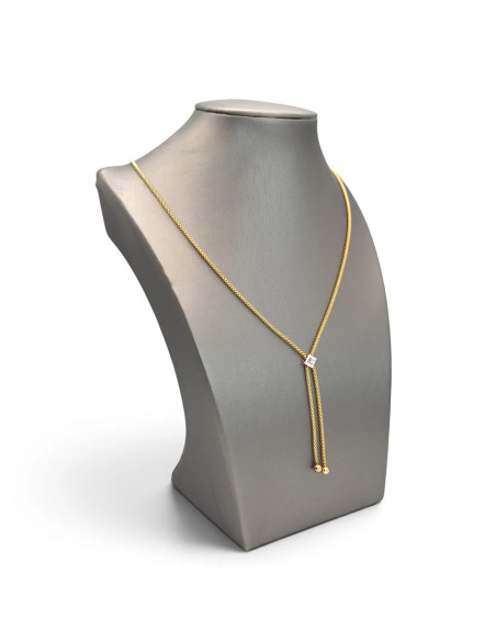 Damenhalskette aus 18-karätigem Gelbgold im koreanischen Stil mit Zirkonia, 44 cm – 8,5 g