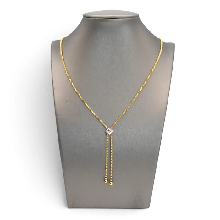 Damenhalskette aus 18-karätigem Gelbgold im koreanischen Stil mit Zirkonia, 44 cm – 8,5 g