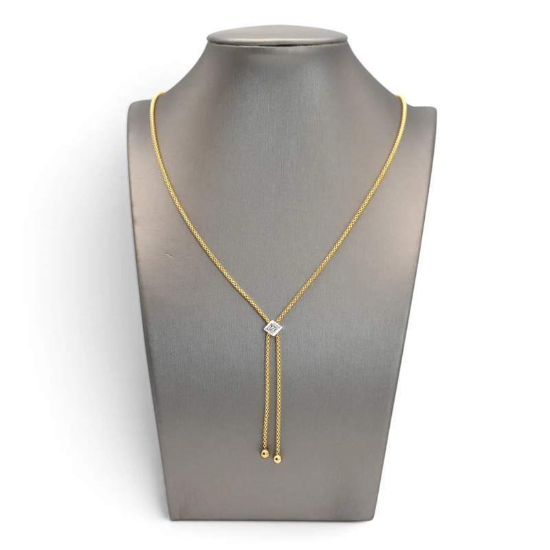 Damenhalskette aus 18-karätigem Gelbgold im koreanischen Stil mit Zirkonia, 44 cm – 8,5 g