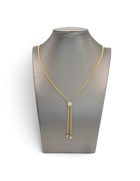 Collana Donna Oro Giallo 18kt Maglia Coreana Modello Cravattina con Zircone 44 cm - 8,5 gr