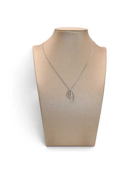 Collana Donna Oro Bianco 18kt Veneziana con Pendente Fantasia e Zirconi 42 cm - 3,2 gr