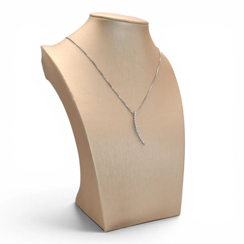 Collana Donna Oro Bianco 18kt Veneziana con Pendente ad Arco e Zirconi 45 cm - 4,5 gr