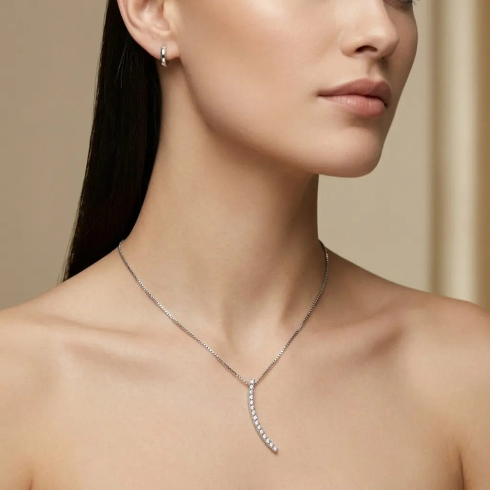 18kt White Gold Venetian Women's Necklace with Arch Pendant and Zircons, 45 cm - 4.5 g 2