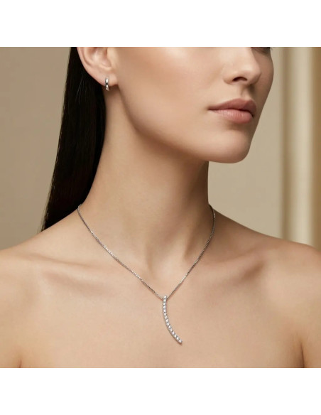 Collar veneciano de oro blanco de 18 quilates para mujer con colgante en forma de arco y circonitas, 45 cm - 4,5 g