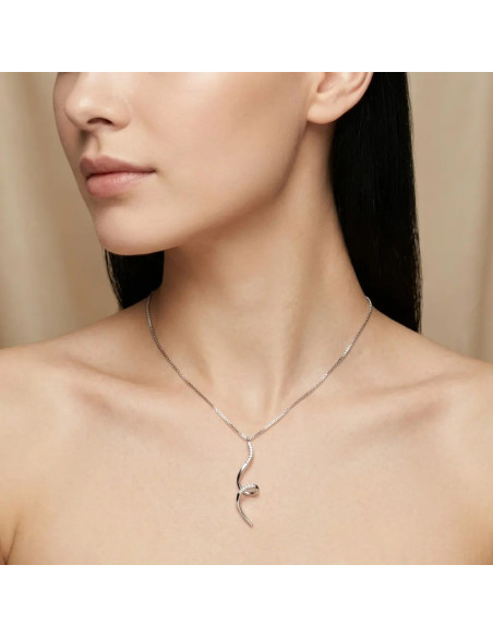 18kt White Gold Venetian Women's Necklace with Curl Pendant and Zirconia, 43 cm - 3.3 g