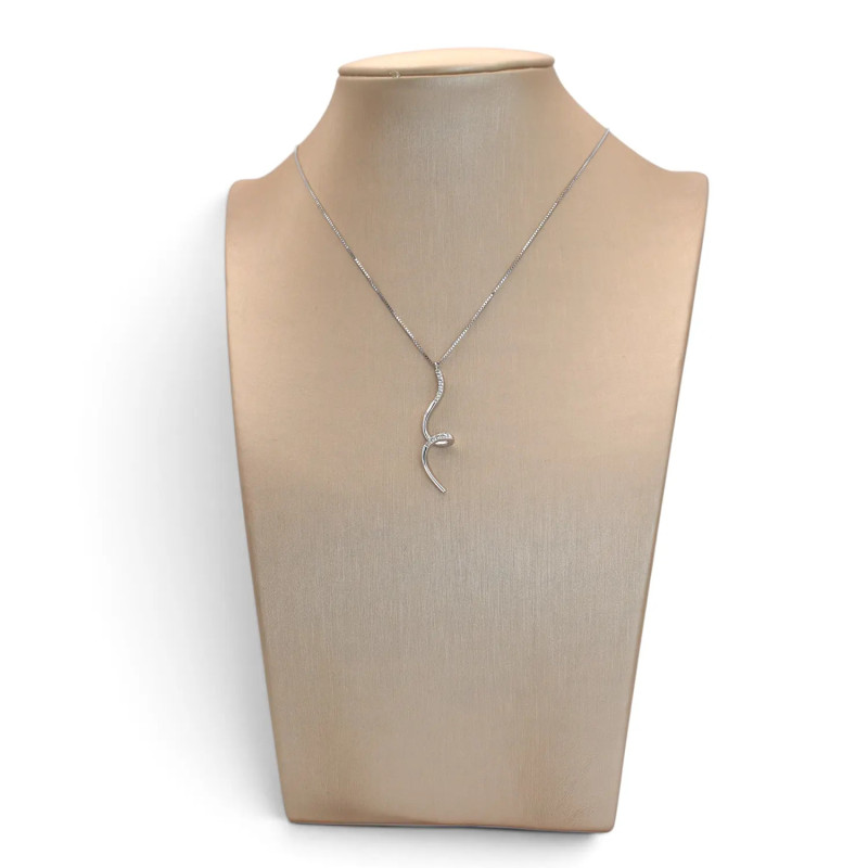 18kt White Gold Venetian Women's Necklace with Curl Pendant and Zirconia, 43 cm - 3.3 g