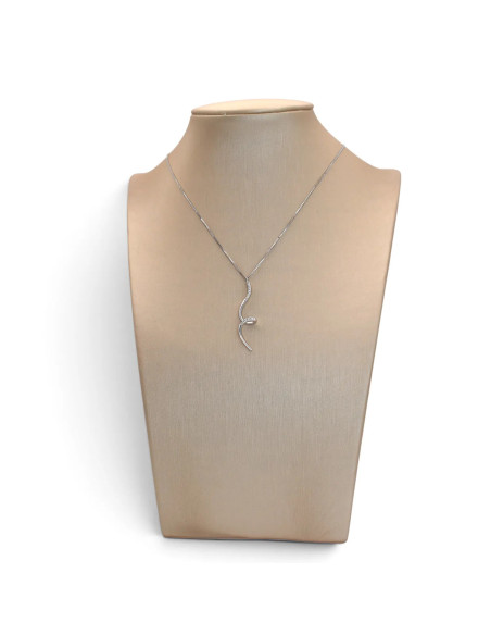 Collana Donna Oro Bianco 18kt Veneziana con Pendente a Ricciolo e Zirconi 43 cm - 3,3 gr