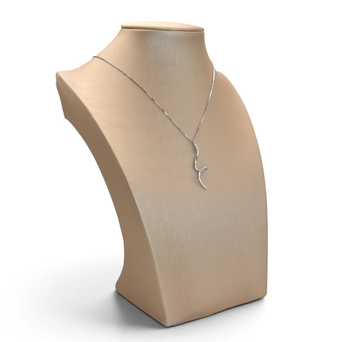 Collana Donna Oro Bianco 18kt Veneziana con Pendente a Ricciolo e Zirconi 43 cm - 3,3 gr