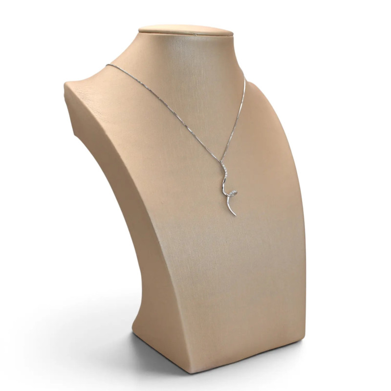Collar veneciano de oro blanco de 18 quilates para mujer con colgante en espiral y circonita, 43 cm - 3,3 g