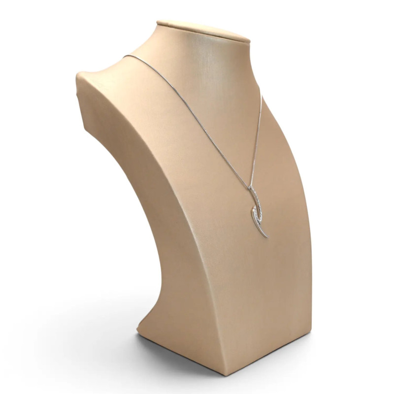 Collana Donna Oro Bianco 18kt Veneziana con Pendente Fantasia e Zirconi 42 cm - 4 gr