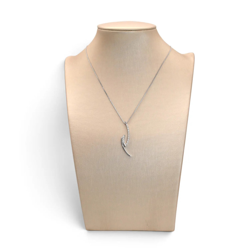Collana Donna Oro Bianco 18kt Veneziana con Pendente Fantasia e Zirconi 42 cm - 4 gr