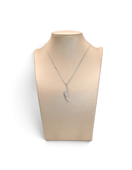 Collana Donna Oro Bianco 18kt Veneziana con Pendente Fantasia e Zirconi 42 cm - 4 gr