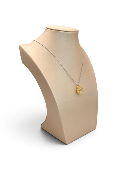 Collana Donna Oro Giallo e Bianco 18kt con Pendente Fiore e Ricciolo con Zirconi 42 cm - 4,3 gr